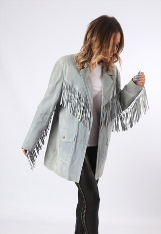 TASSEL FRINGE JACKET SUEDE LEATHER BOHEMIAN UK 14 - 16 (EDT)