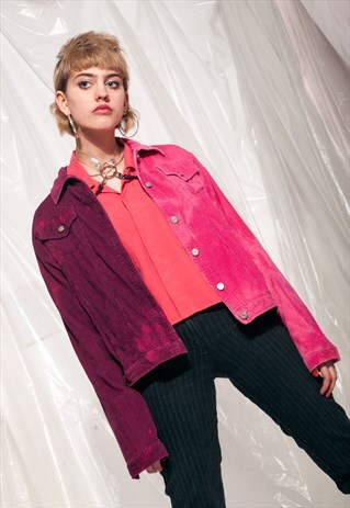VINTAGE CORDUROY JACKET 90S REWORKED HALF TIE-DYE PINK COAT