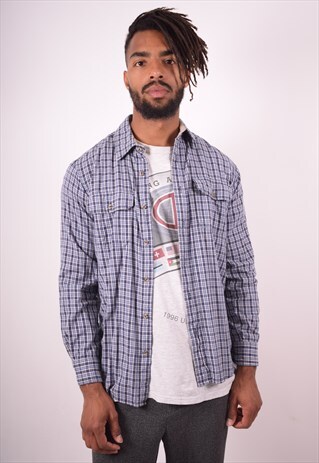 WRANGLER MENS VINTAGE FLANNEL SHIRT SMALL BLUE CHECK 90S