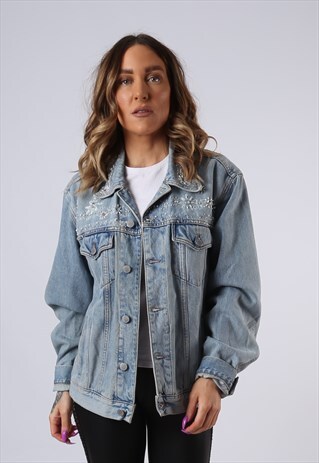 VINTAGE DENIM JACKET OVERSIZED FITTED UK 14 LARGE BLUE (M3E)