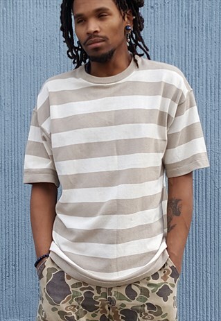 90S MINIMALIST LUXURY HORIZONTAL STRIPE KNIT TEE SHIRT LARGE