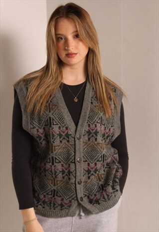 VINTAGE CRAZY PATTERED JAZZY SLEEVELESS CARDIGAN MULTI