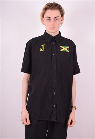 KAPPA MENS VINTAGE JAMAICA SHIRT MEDIUM BLACK 90S