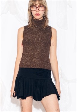 Vintage Y2K Metallic Knitted Vest Top in Brown