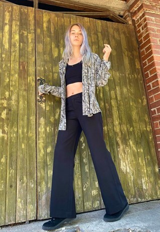 VINTAGE 90S BLACK MINIMALIST WIDE LEG PANTS