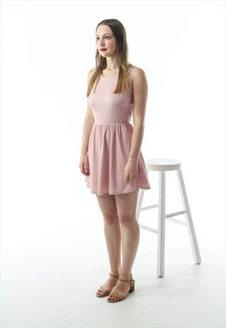 PINK STRIPPED DRESS / SLEEVELESS MIDI DRESS