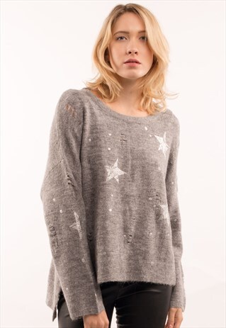 STAR PRINT STITCH WIDE SLEEVES JUMPER