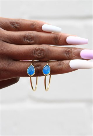 "SPRING LIFE" BLUE GEMSTONE GOLD HOOP EARRINGS