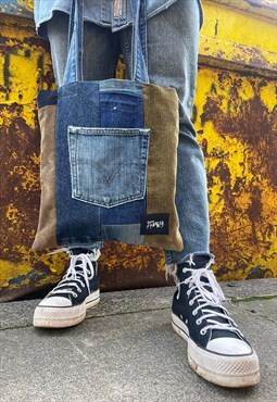 Just Harry Tote Bag In Panelled Denim X Corduroy - Small