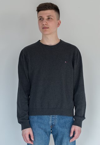 VINTAGE RETRO GREY TOMMY HILFIGER JUMPER SWEATER