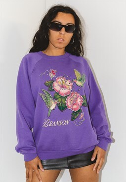 Vintage 90s Purple Botanical Printed Graphic Sweatshirt