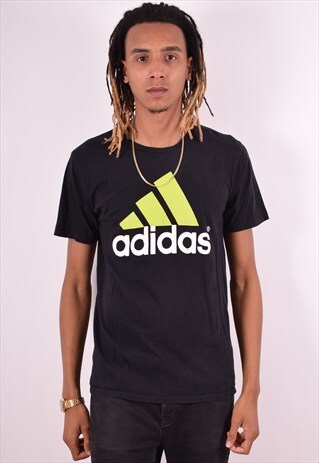 ADIDAS MENS VINTAGE T-SHIRT TOP LARGE BLACK 90S