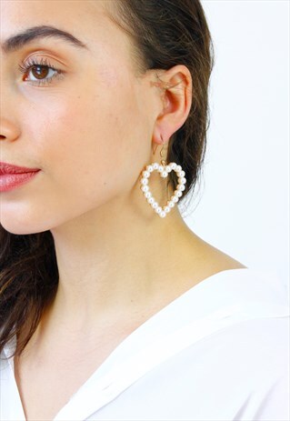 GOLD PEARL HEART EARRINGS