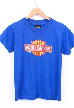 Vintage Harley Davidson T Shirt Blue Short Sleeve With Logo