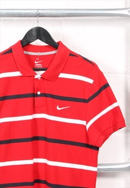 Vintage Nike Polo Shirt in Red Stripe Short Sleeve Large