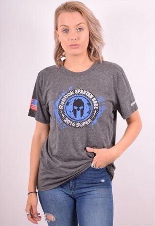 REEBOK WOMENS VINTAGE T-SHIRT TOP LARGE GREY