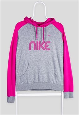 Vintage Nike Grey Pink Hoodie Spell Out Swoosh Women's M