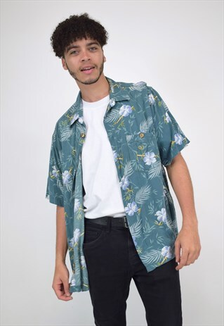 VINTAGE 90'S GREEN HAWAIIAN FESTIVAL SHIRT