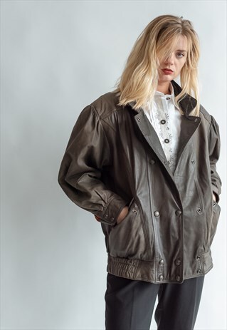 VINTAGE 80S OVERIZED JACKET IN BROWN LEATHER