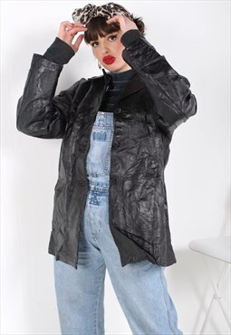 Vintage Mid Length Leather Jacket Black