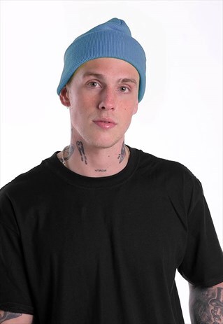 ESSENTIAL CUFFED BEANIE HAT - AIRFORCE SKY BLUE