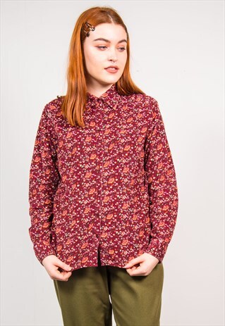 VINTAGE 90'S RED FLORAL CORD SHIRT