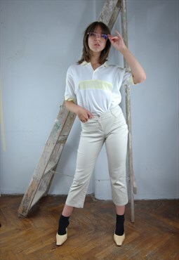 Vintage y2k flares short denim light festival trousers cream