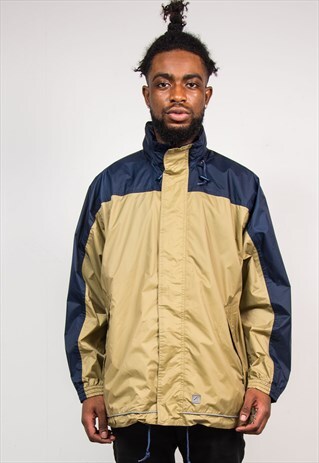 90'S VINTAGE K WAY NAVY GOLD CAGOULE WATERPROOF JACKET
