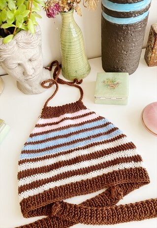 70S STYLE BOHO FESTIVAL JAZZY CROCHET HALTER CROP TOP