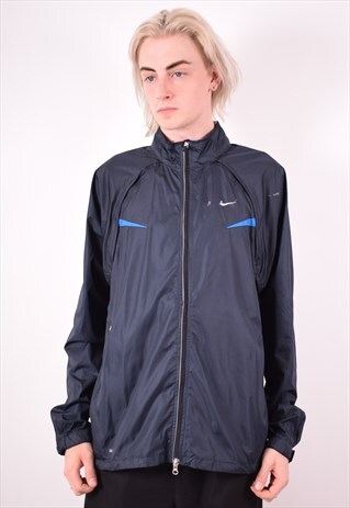 NIKE MENS VINTAGE RAIN JACKET LARGE NAVY BLUE 90S