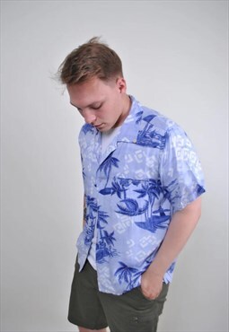 80s blue vocation hawaii shirt, Size L