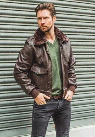 BROWN LEATHER & SHEARLING PILOT JACKET
