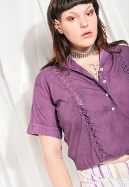 Vintage Blouse 50s Reworked Crop Shirt in Overdyed Purple