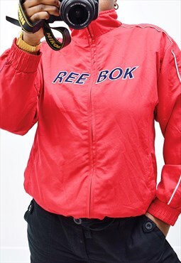 Vintage Reebok Jacket with Spell Out Logo in Red