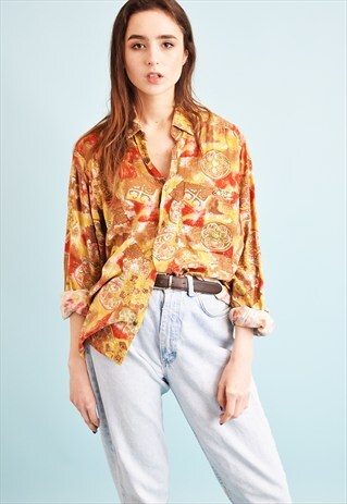 90'S RETRO ORIENTAL PATTERN OVERSIZED SHIRT TOP