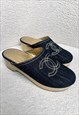 CHANEL CLOGS SLIDES CC DENIM WOODEN MULES UK 4 VINTAGE