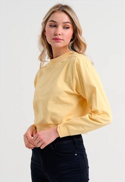 Plain Crop Top with High Neck in Yellow