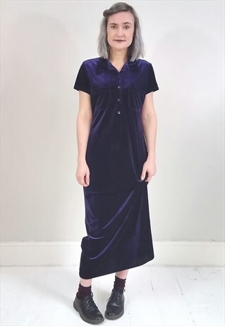 VINTAGE 90'S PURPLE VELVET BUTTON SHIRT MAXI DRESS