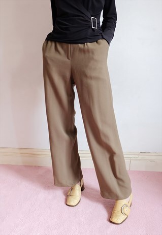 VINTAGE 90S BROWN HIGH WAISTED FLARES WIDE LEG TROUSERS
