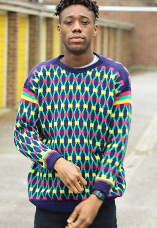 RETRO // 80'S // HAND KNITTED // PATTERNED JUMPER