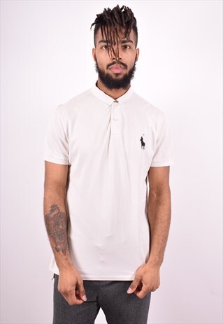 POLO RALPH LAUREN MENS VINTAGE POLO SHIRT LARGE WHITE 90'S