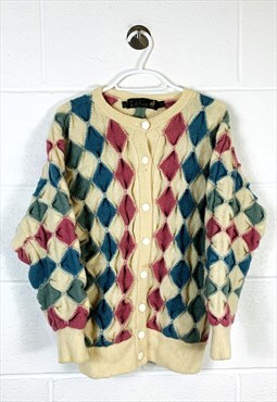 Vintage Knitted Cardigan Cream, Pastel Abstract Patterned 