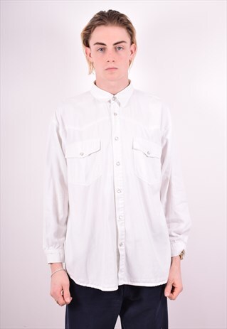 MENS VINTAGE DENIM SHIRT LARGE WHITE 90S