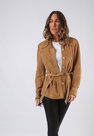 SUEDE LEATHER FITTED JACKET VINTAGE LIGHTWEIGHT UK 10 (CW2L)