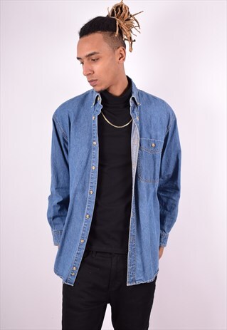 LEE MENS VINTAGE DENIM SHIRT MEDIUM BLUE 90'S