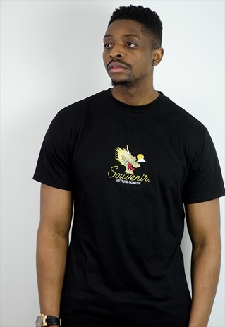 VIETNAM SUNRISE BLACK EMBROIDERED T-SHIRT