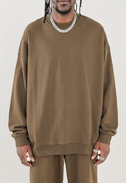 Brown Heavy Cotton Oversized Sweatshirts Unisex 