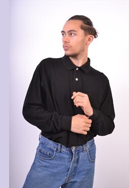 90's Sergio Tacchini Polo Shirt Long Sleeve Black