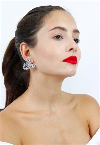 SILVER DIAMANTE WING SINGLE STUD EARRING