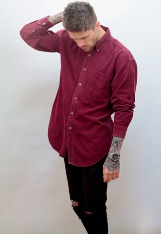 1990'S VINTAGE CORD SHIRT IN RED